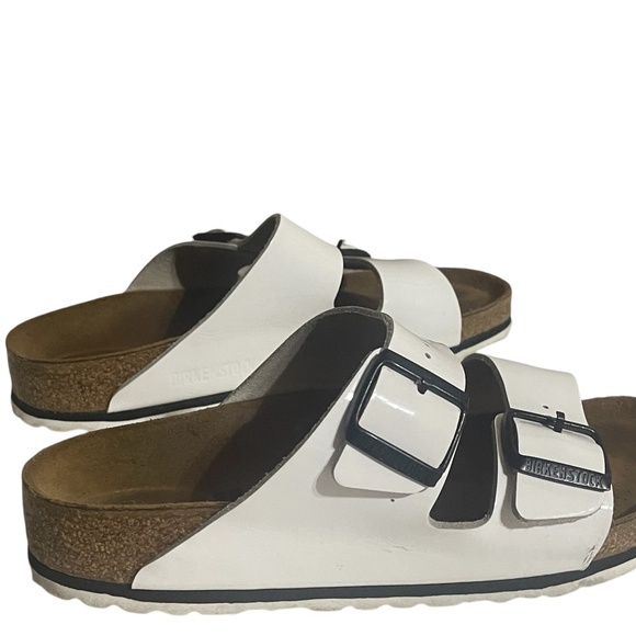 Birkenstock Sandals Womens 38 Arizona Buckle Straps Flats White Leather Slip On - Picture 7 of 14